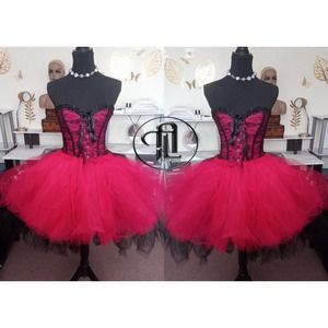 Valentines Day Dress Skirt Corset Outfit Red Black Hi Low Skirt Harley Quinn